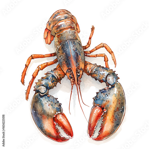 Lobster, watercolor vector, isolated on a white background.