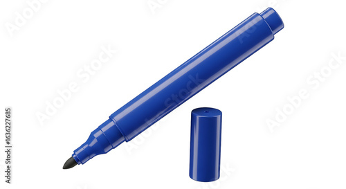 Blue marker isolated on transparent background, perfect for writing and drawing