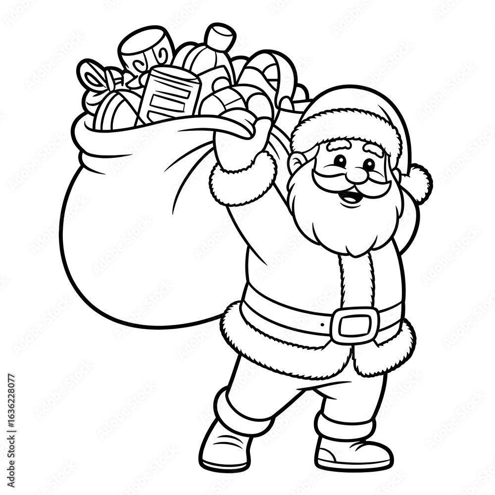 Obraz premium A Jolly Santa Claus Illustration Carrying a Large Sack Full of Gifts on His Back Ready for Christmas