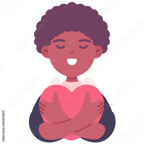 Person Hugging Heart for Self-Love Illustration