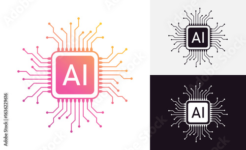 Artificial intelligence circuit line style. Machine learning design. Smart network digital technology. AI. Vector illustration