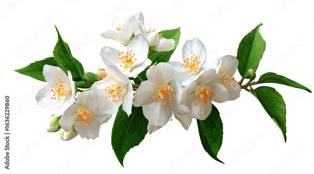 Fototapeta premium Floral branch with white jasmine