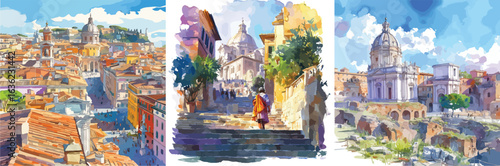 rome watercolor clipart