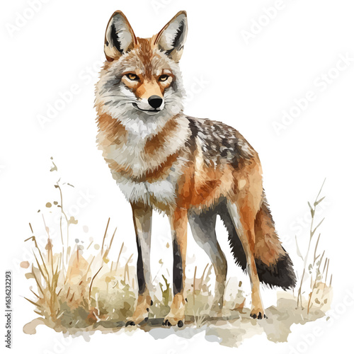 Jackal, watercolor illustration vector, isolated on a white background.