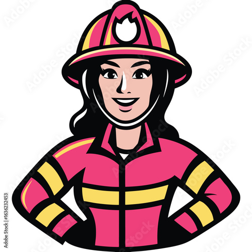 Empowered Female Firefighter Illustration Dressed in Protective Gear Ready for Action Confident and Determined Female Heroine