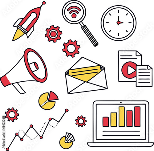 Digital Marketing and Data Analytics Icons Set