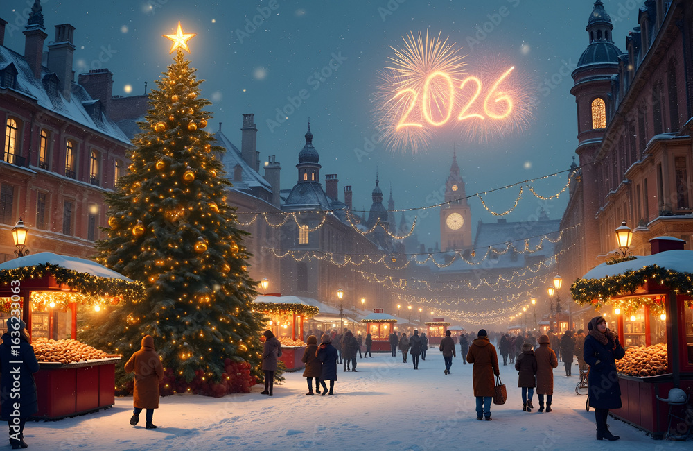 Obraz premium christmas tree in the city