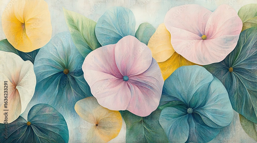 custom made wallpaper toronto digitalVintage Abstract Floral Background with Large Pastel Flowers, Hand-Painted Oil Painting Wall Art for Home Decor
