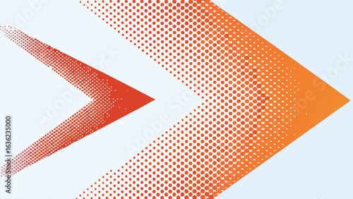 Halftone pattern with orange and red arrows pointing right on a white background design element
