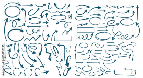 Hand drawn arrows collection Set simple flat arrows isolated on white background. Arrow mark icons and arrow paint