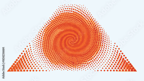 Orange halftone triangle with a spiral center creating a visually dynamic and abstract design element