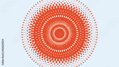 Orange radial pattern with concentric circles and teardrop shapes emanating from the center design