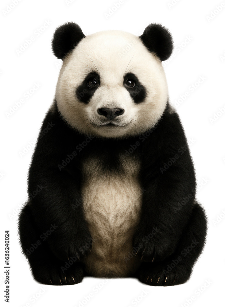 Fototapeta premium Giant panda with characteristic black and white fur pattern sitting upright