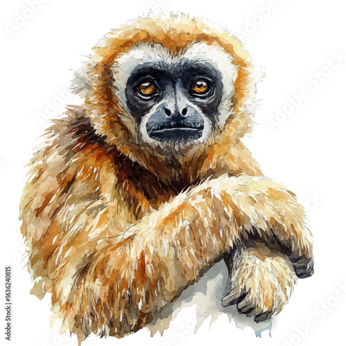 watercolor of Gibbon, vector, isolated on a white background.