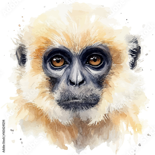 Gibbon, watercolor illustration vector, isolated on a white background.
