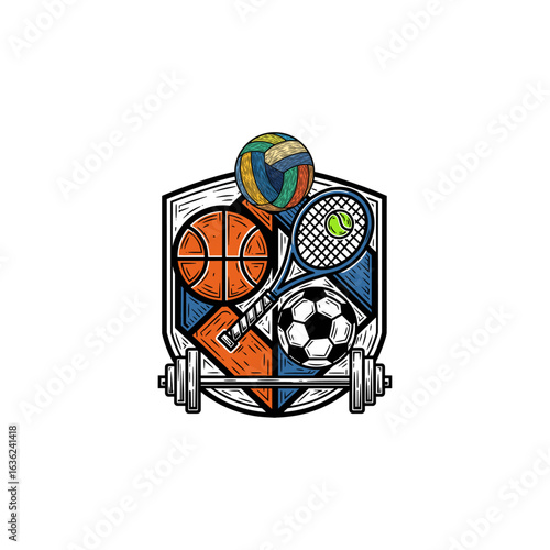 Sports shop emblem icon logo flat vector design