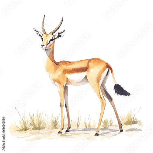 Gazelle, watercolor vector, isolated on a white background.