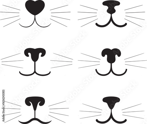 Cat Nose and Whiskers Vector Silhouette Set – Cute Feline Face Icon Designs