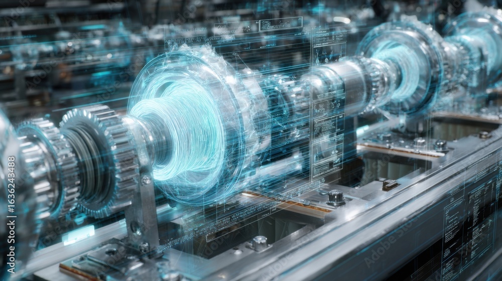 Fototapeta premium An intricate array of spinning units with gears and motors in motion capturing the precise alignment and coordination necessary for the production of synthetic spidersilk all set against