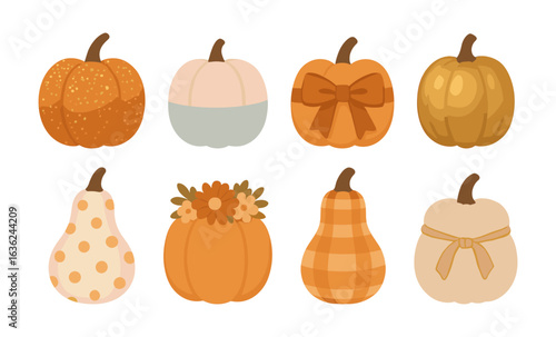 Charming autumn pumpkins with festive designs for seasonal decoration