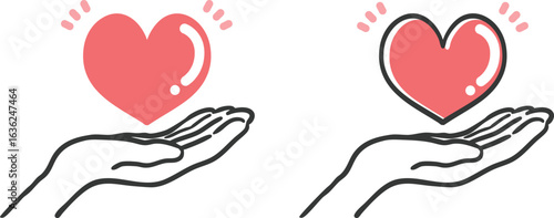 手のひらとハートのイラスト2　ベクター
