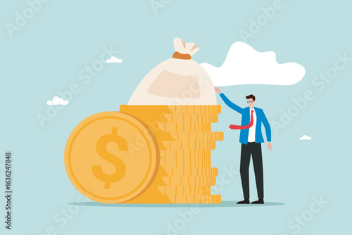 Businessman stacking coins saving money and investment illustration