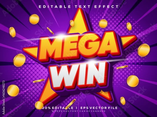 mega win vector text effect with modern style design