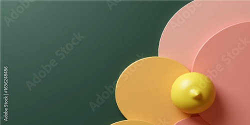 A 3d abstract illustration of a green door with a green apple, a green door knob, and a green door knocker