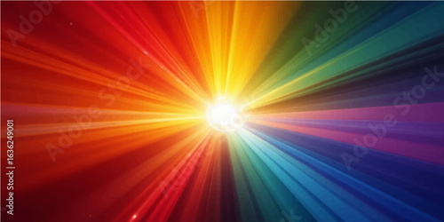 Abstract colorful vector background with bright sunburst rays and glowing rainbow design