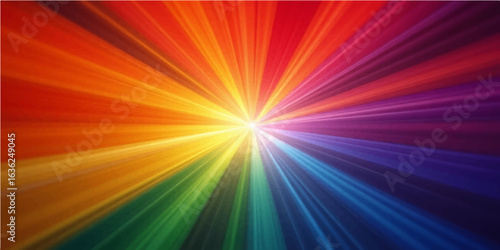 Abstract colorful rainbow background with bright glowing rays and vibrant sunburst design