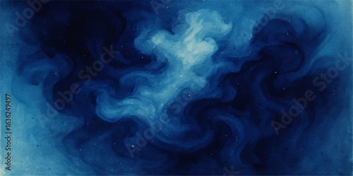 Blue smoke flows smoothly in a swirling motion, creating a dark, smoky shape against a black background