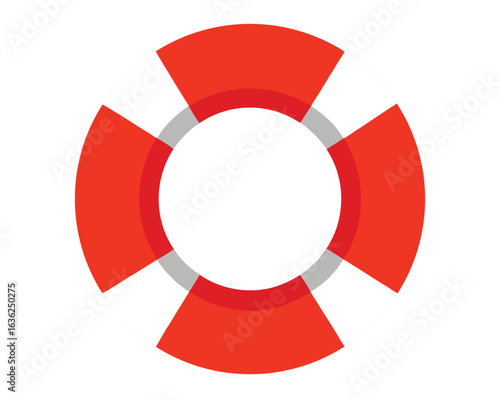 A red and white lifebuoy is isolated on white background