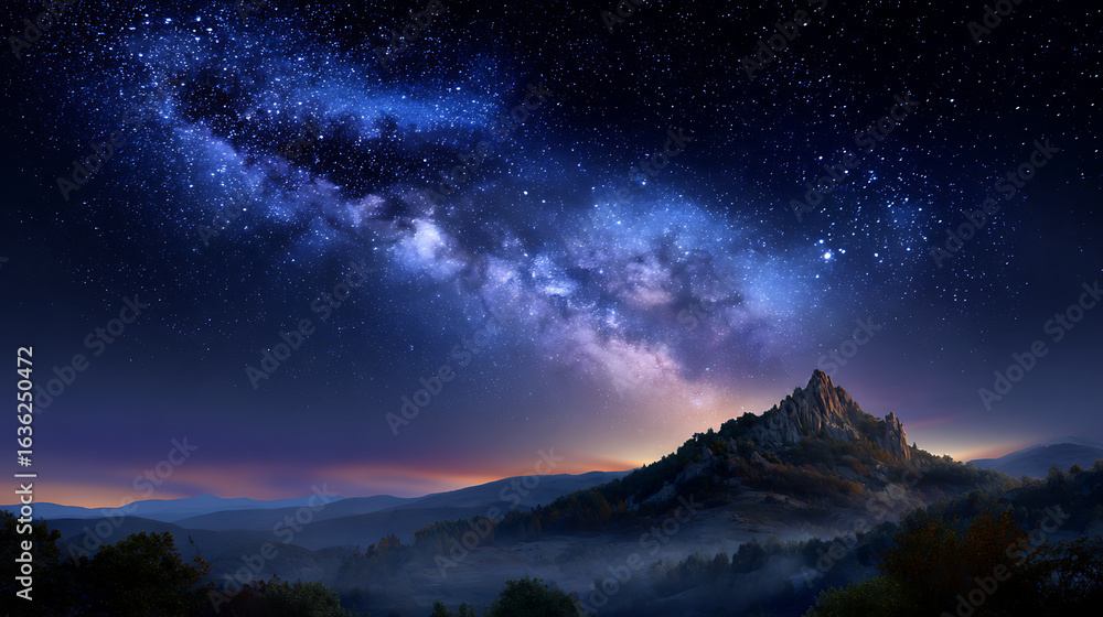 Fototapeta premium Majestic Castle Silhouette Under a Starry Night Sky with the Milky Way