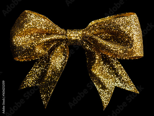 Glittering gold ribbon bow for festive occasions