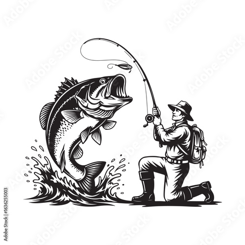 A Fisherman's Triumph Largemouth Bass Caught on a Fishing Rod