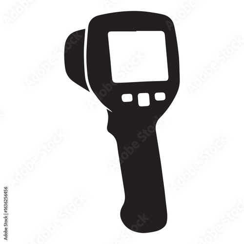 Infrared Thermometer Silhouette Depiction Electronic Device Showing a Temperature Measurement Display and Buttons used for Settings Control and Calibration