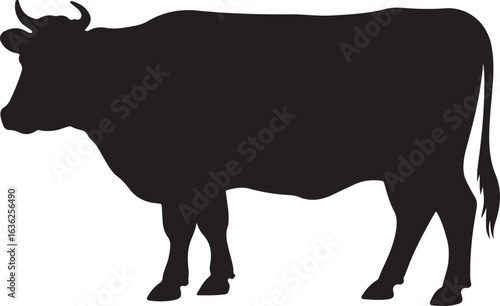 Silhouette of a bull standing on a white background cattle livestock