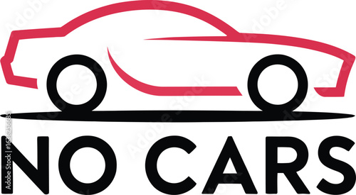 Simple graphic of a car with "NO CARS" text, perfect for car-free zones.