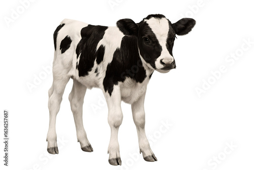 black and white Holstein calf standing on white background