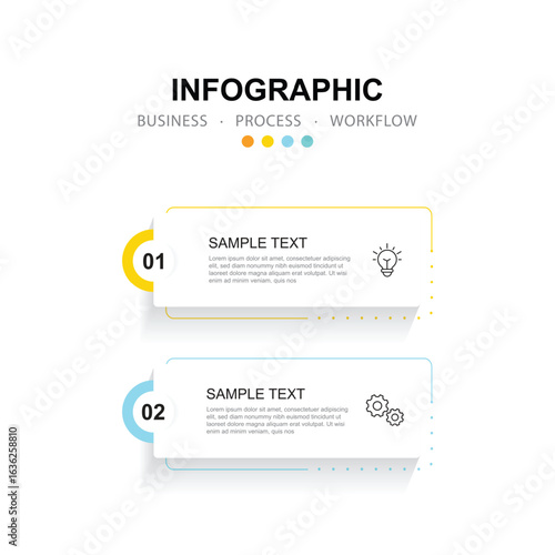Vector Infographic label design template with icons and 2 options or steps.