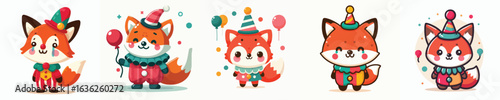 cute fox vector in clown costume