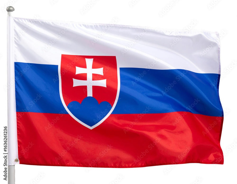 Fototapeta premium Slovakia Flag Waving Gracefully in Wind, Front View with Detailed Emblem