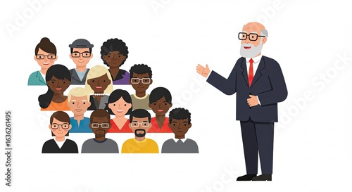 Senior Man Presenting to Diverse Group in Dark Suit
