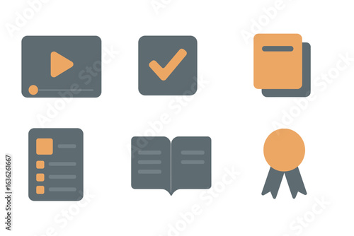 Icons representing various digital tasks and achievements set against a minimalist background