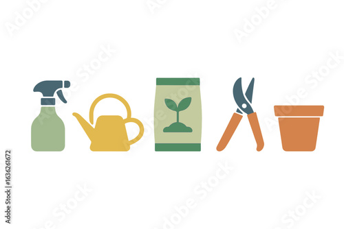 Gardening tools and supplies arranged for planting at home or in a community garden in spring season