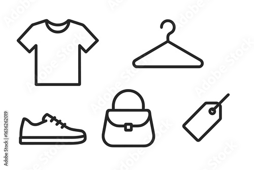 Clothing, accessories, and retail elements displayed for a stylish shopping experience in a boutique setting