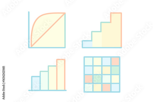Multiple data visualization designs showcasing various graph types for effective information representation