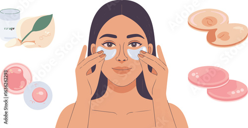 Collagen Eye Patch Application – Vector Illustrations for Skincare