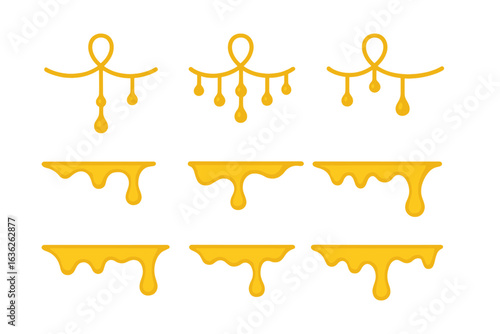 Yellow liquid shapes depicting drops and drips for design use in creative projects