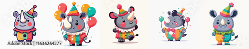 cute rhino vector in clown costume